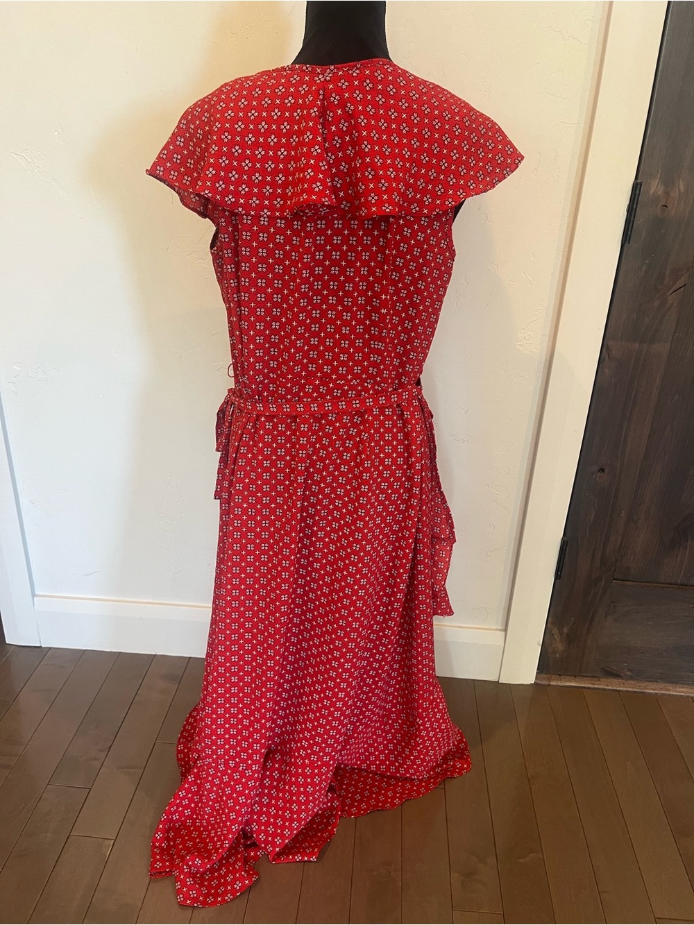 Max Studio dress 2X Red Floral Wrap Maxi Dress with Ruffle - Picture 3 of 3